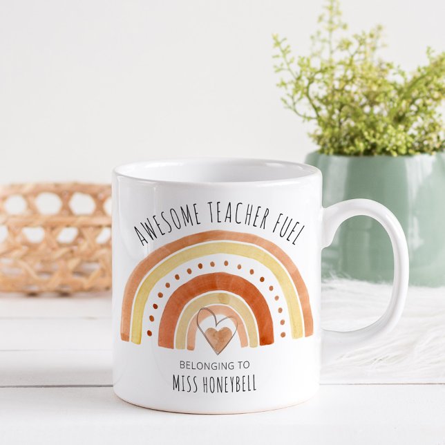 Phantastisch Teacher Fuel Doodle Rainbow Personali Kaffeetasse (Awesome Teacher Fuel gift mug with rainbow)