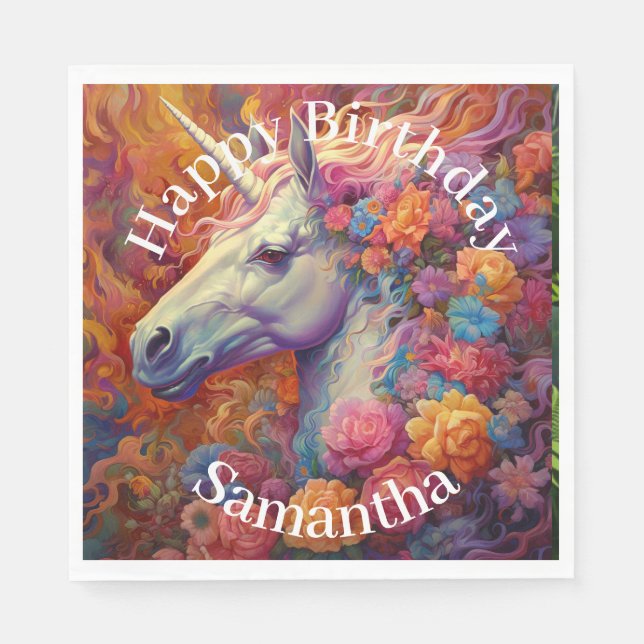 Phantastisch Unicorn Happy Birthday Serviette (Vorderseite)