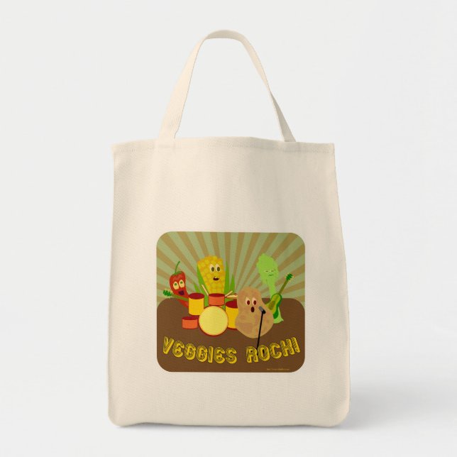 Phantastisch Veggies Rock Cartoon Fun Salat Tragetasche (Vorne)
