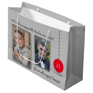Phantastische 21. Geburtstagsname Datum rot-graue  Große Geschenktüte