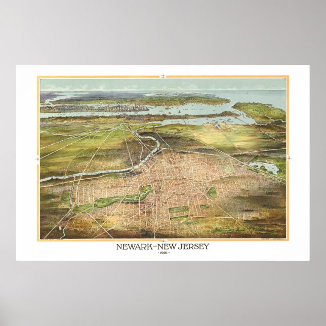 Phantastische alte Karte von Newark, New Jersey au Poster (Vorne)