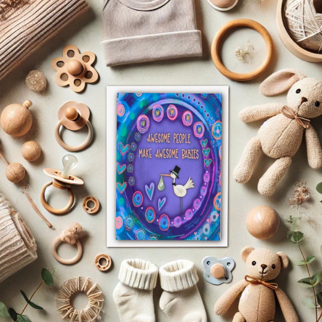 Phantastische Babys Niedlich Funny Lila Storch Karte (Von Creator hochgeladen)