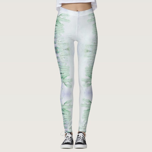 Phantastische, blassgrüne Kaktus Muster Leggings (Vorderseite)