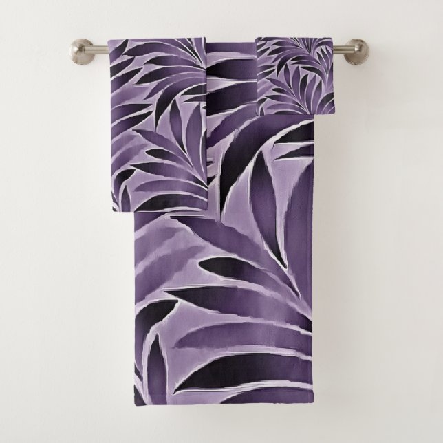 Phantastische Blätter Muster in Lilac und Grau Badhandtuch Set (Insitu)