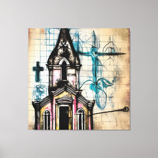 Phantastische Bleistifskizze , Kirche, Jesus auf K Leinwanddruck