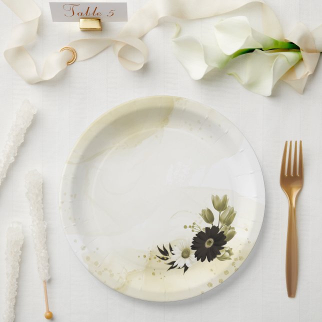 Phantastische Blume aus Elfenbein Pappteller (Hochzeit)