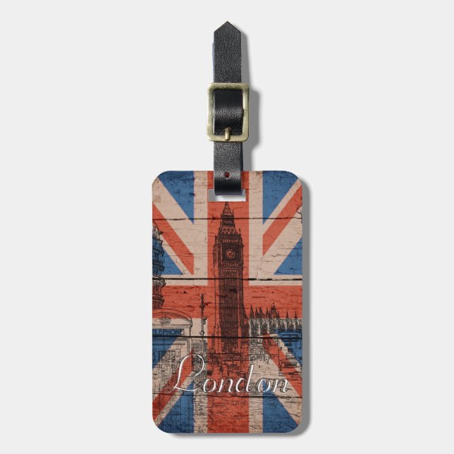 Phantastische coole alte Holzgrunge U.k. Flagge Gepäckanhänger (Vorderseite vertikal)