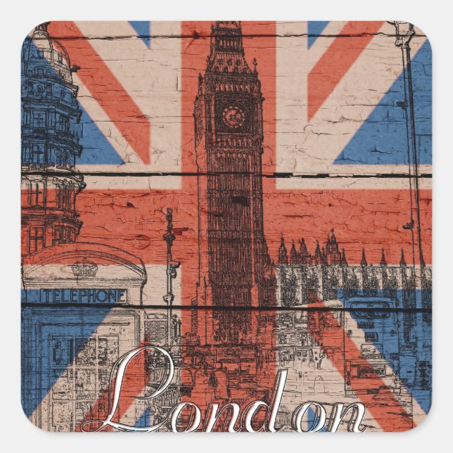 Phantastische coole alte Holzgrunge U.k. Flagge Quadratischer Aufkleber (Vorderseite)