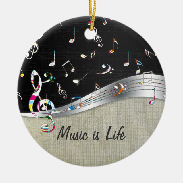 Phantastische coole "Music is Life" farbenfrohe Mu Keramik Ornament (Vorne)