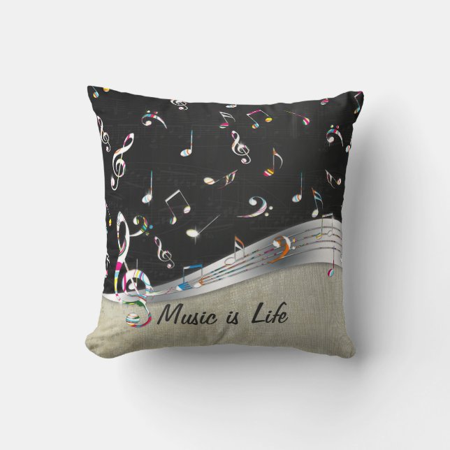 Phantastische coole "Music is Life" farbenfrohe Mu Kissen (Vorderseite)