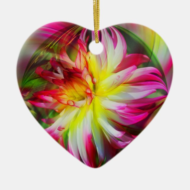 Phantastische Dahlia Blume Abstrakte Kunst, Dichtu Keramikornament (Vorne)