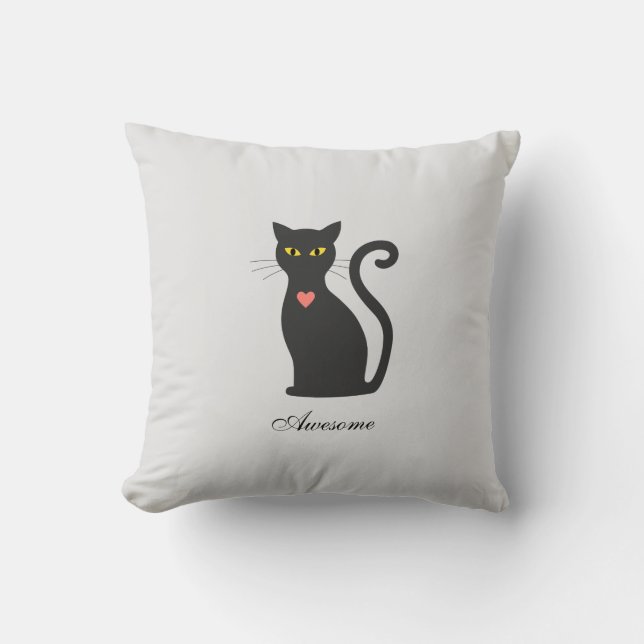 Phantastische dunkle graue Katze auf Lichtsilber Kissen (Vorderseite)