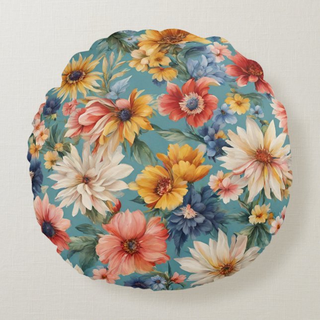 Phantastische elegante sanfte Sommer-Blume Rundes Kissen (Vorderseite)