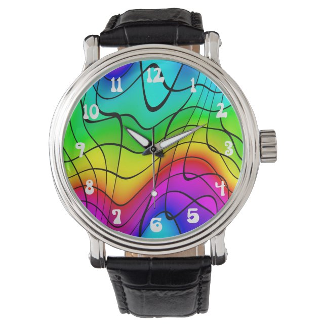 Phantastische Farbenfrohe Groovy Cooler Spaß Armbanduhr (Vorderseite)