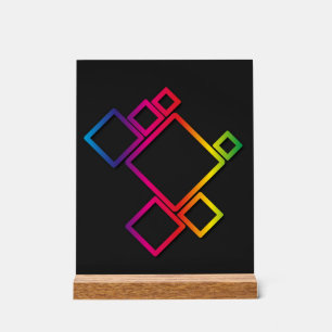 Phantastische, farbenfrohe Quadrate auf Schwarz Nr Acrylschild