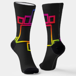 Phantastische, farbenfrohe Quadrate auf Schwarz Nr Socken