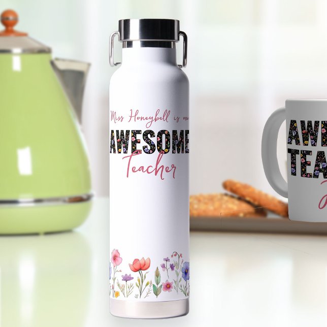 Phantastische fette Wildblume Floral Border Trinkflasche (Personalized Awesome Teacher water bottle from my Teacher Gifts Collection)
