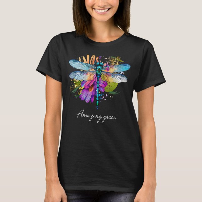 Phantastische Gnade Floral Dragonfly Christlich So T-Shirt (Vorderseite)