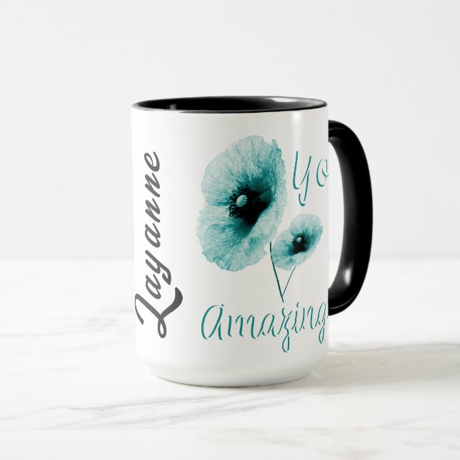 Phantastische hellblaue Blume Tasse (VorderseiteRechts)