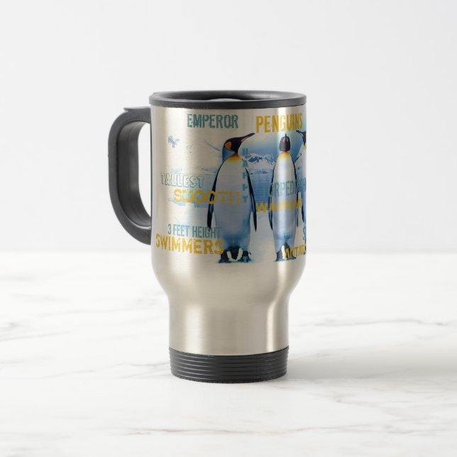 Phantastische Kaiserin Pinguine Typografie Kunst Reisebecher (Vorderseite Links)