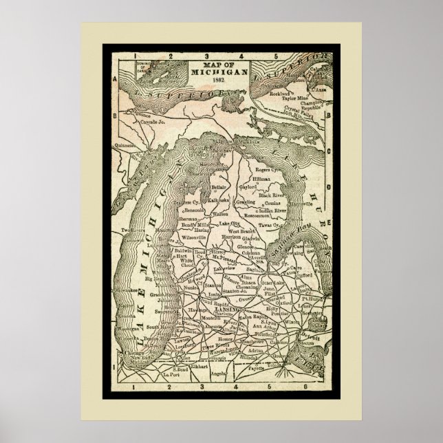 Phantastische Karte von Michigan Poster (Vorne)