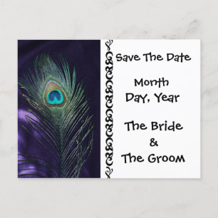 Phantastische Lila PfauenSave the Date Postkarte