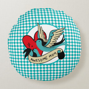 Phantastische Mama Tattoo und Harlequin Rundes Kissen