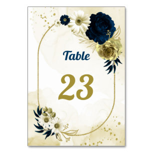 Phantastische marineblaue Elfenbein-Blume Gold Tischnummer