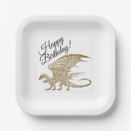 Phantastische Mosaik Dragon Golden Birthday Paper  Pappteller