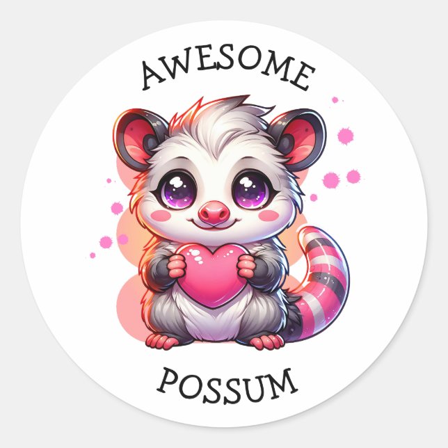 Phantastische Possum | Niedlicher Cartoon Opossum Runder Aufkleber (Vorderseite)