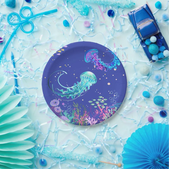 Phantastische Quallen unter Wasser Pappteller (Party)