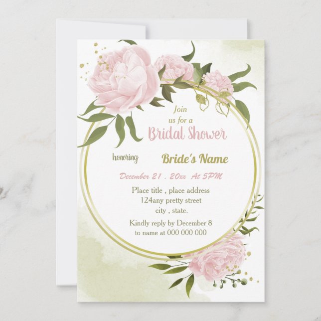 phantastische rosa Blume Goldkranz Brautparty Einladung (Vorderseite)
