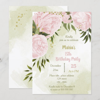 phantastische Rosa Blume Grün Geburtstagsparty Einladung