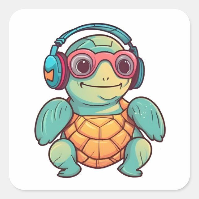 Phantastische Schildkröte mit Brille auf einem wer Quadratischer Aufkleber (Vorderseite)
