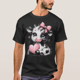 Phantastische Schwarz-weiße Kuh Holding Herz Pink  T-Shirt