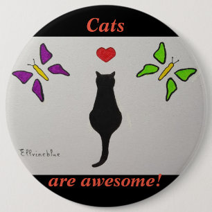 Phantastische Schwarze Katze zeichne, rotes Herz,  Button