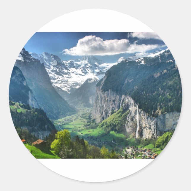 Phantastische Schweizer Alpen Runder Aufkleber (Vorderseite)