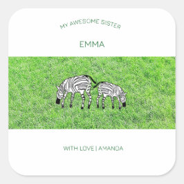 Phantastische Schwester, Niedlich und Happy Zebras Quadratischer Aufkleber