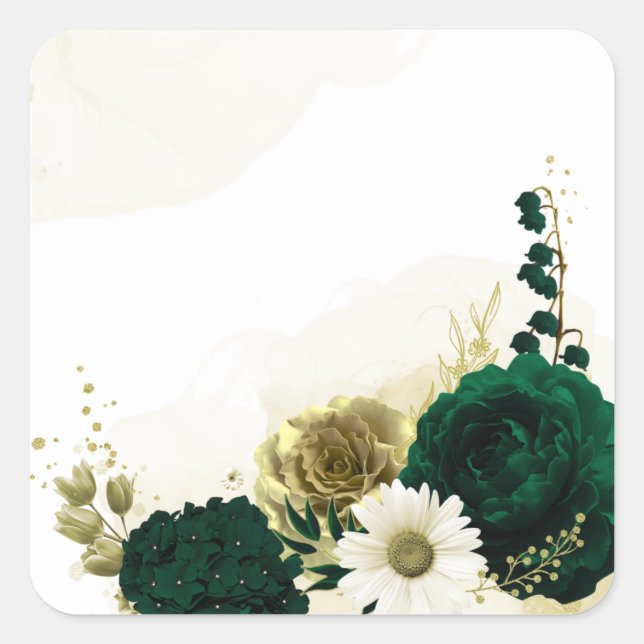 Phantastische smaragdgrüne Elfenbeingolden-Blume Quadratischer Aufkleber (Vorderseite)