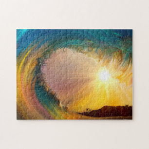 Phantastische Tropenwelle bei Sonnenuntergang