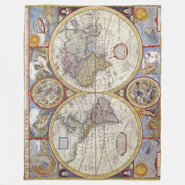 Phantastische Vintage Weltkarten Antike Landkarten Fleecedecke (Vorderseite)
