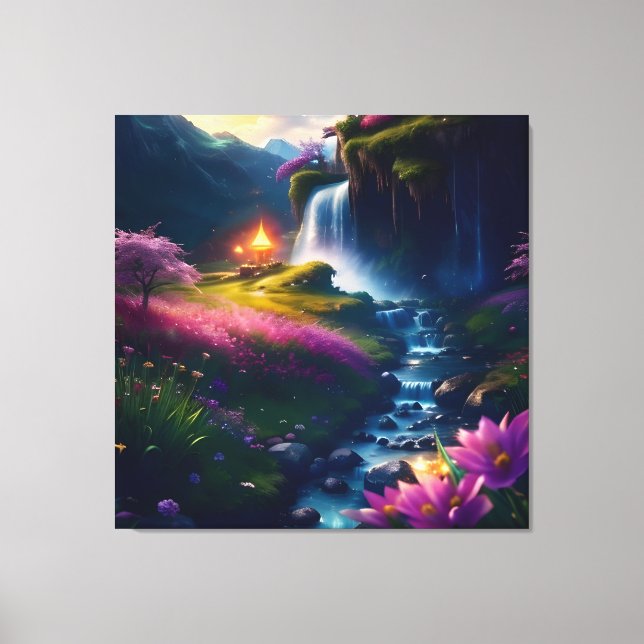 Phantastische Wasserfall Landschaft 1 Leinwanddruck (Vorderseite)