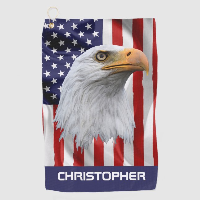 Phantastischer Adler, die amerikanische Flagge, Pa Golfhandtuch (Vorderseite)
