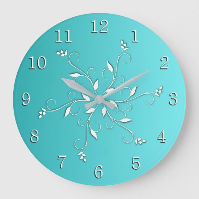 Phantastischer Aqua White Akzent und Zahlen Große Wanduhr (Vorderseite)