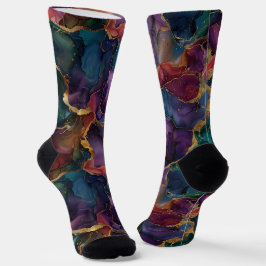 Phantastischer blauer Magenta-Marmor und goldene A Socken