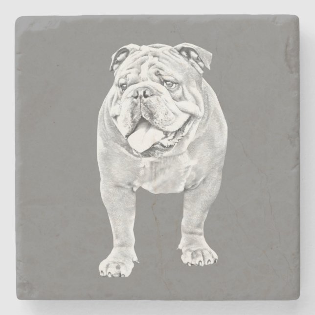 Phantastischer Bleistift-Bulldog-Untersetzer Steinuntersetzer (Vorderseite)