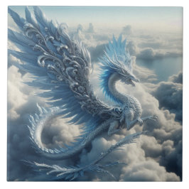 Phantastischer Drache umgeben von Wolken Fliese