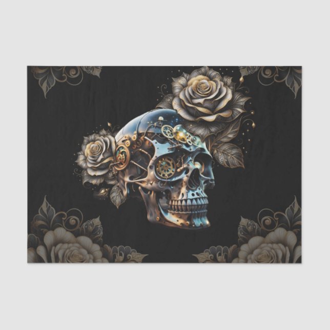 Phantastischer, dunkler Steampenschädel Seidenpapier (Vorderseite)