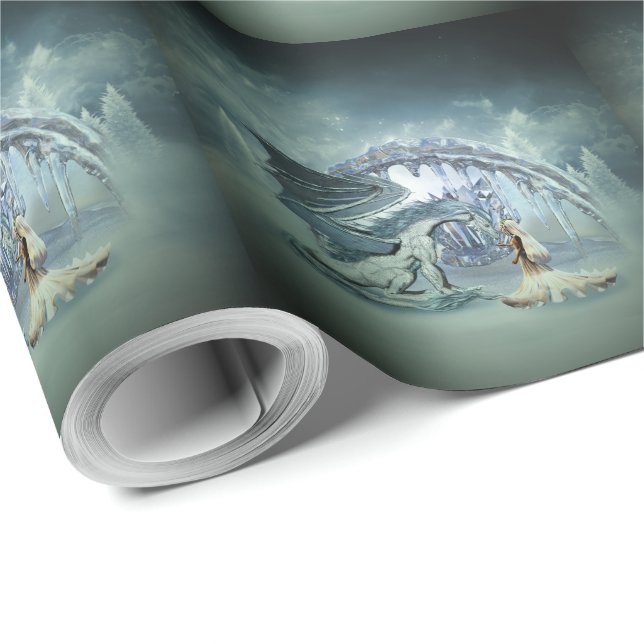 Phantastischer Eisdrache Geschenkpapier (Rolleneckpunkt)