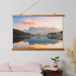 Phantastischer farbiger Sonnenuntergang Lago di Mi Wandteppich Mit Holzrahmen